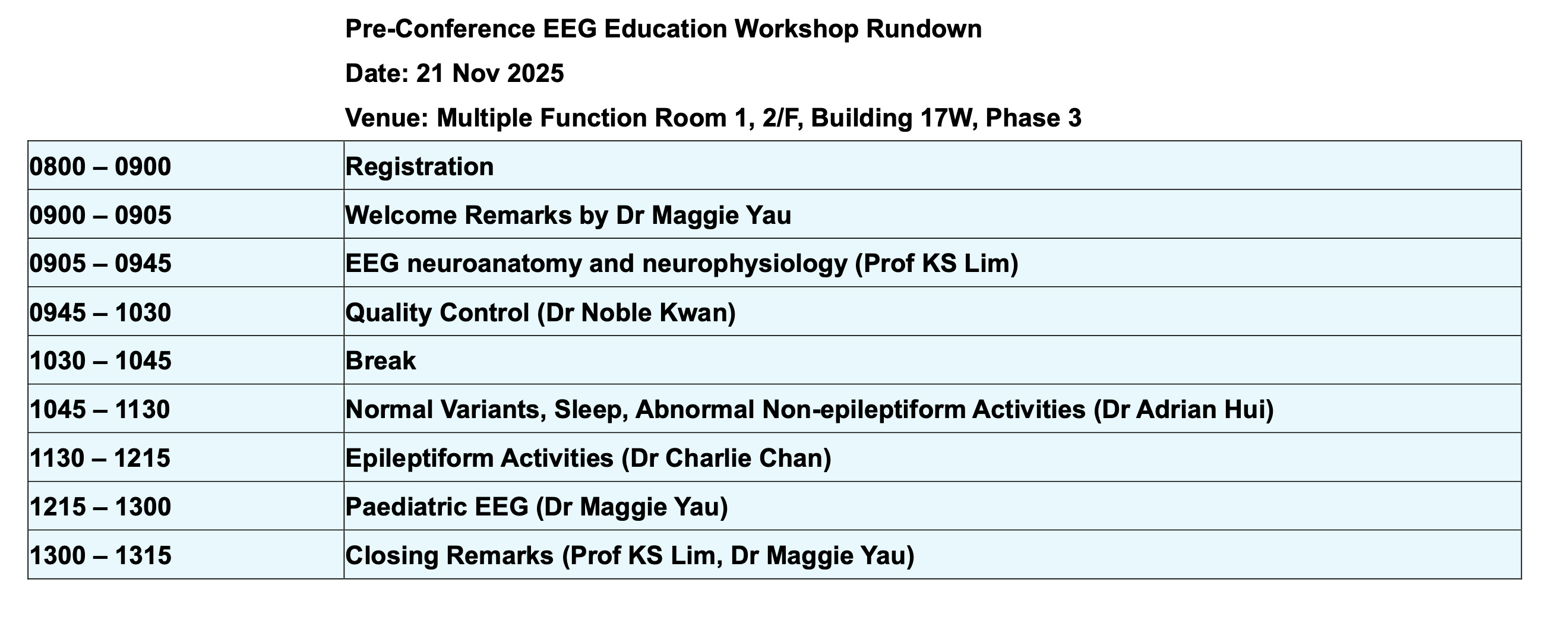 Pre-Conference EEG Education Workshop
